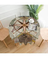 Nautical Map World Compass Rose Travel round Tablecloth 60 Inch Fabric D... - £17.94 GBP