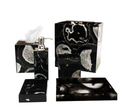 Black Agate Bathroom Set, Agate Vanity Bath Accessories Set of 6 Home Office Dec - $718.11