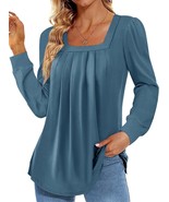 Womens Square Neck Tunic Casual Long Sleeve StretchT-Shirt Top Basic Blo... - $238.40 MXN