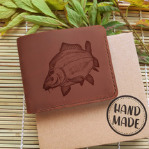 Carp Fishing Gift Personalized Wallet Custom Leather Handmade Mens Wallet  - £35.85 GBP