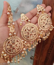 Joharibazar Gold Plated Kundan Tikka Earrings Jhumka Jewelry Set Ethnic Tikka d - £20.71 GBP