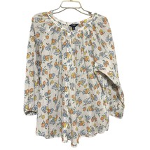 Chaps Women Blouse White 2XL Floral Pattern Cotton Round Neck Half Sleeve Button - £11.89 GBP