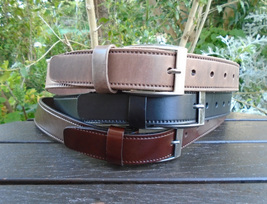 Handmade Greek Leather Belt with Embossed Border 1.5&quot; (4cm) - £27.33 GBP