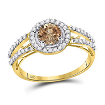 10kt Yellow Gold Round Brown Color Enhanced Diamond Bridal Wedding Ring - £607.39 GBP