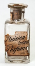 Antique Parisien Choice Perfume Square Glass Bottle w Paper Label - £7.82 GBP