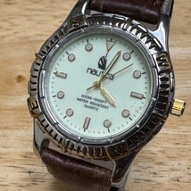 Vintage Nautica Quartz Watch Men Dual Tone Rotating Bezel Leather New Battery - £19.87 GBP