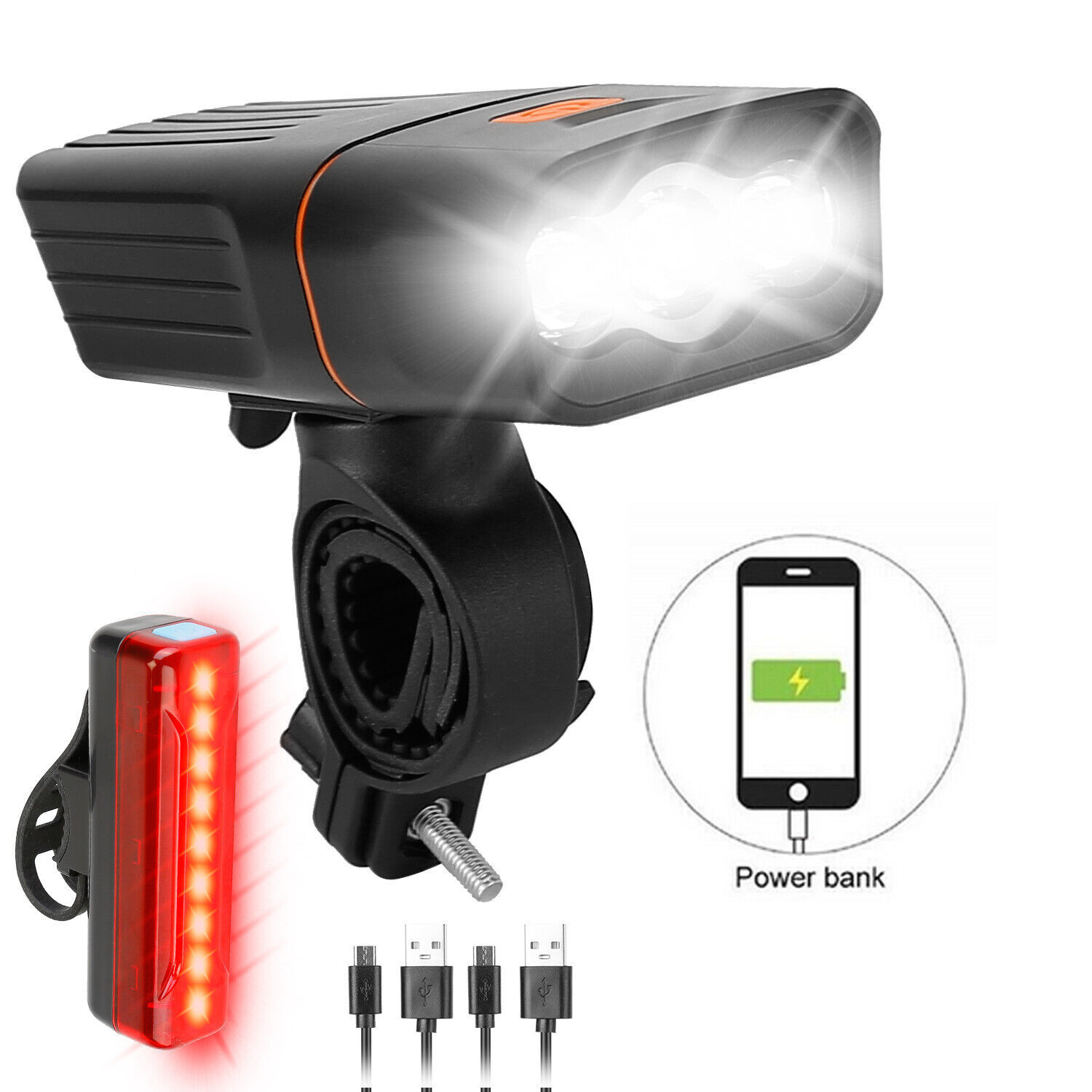 Primary image for 3600Lm Bicycle Headlight Taillight Set Usb Rechargeable With 2400Mah Power Bank
