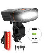 3600Lm Bicycle Headlight Taillight Set Usb Rechargeable With 2400Mah Pow... - £27.09 GBP