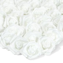 100 Pack White Artificial Flowers, Bulk Stemless Fake Foam Roses, 3 In - £29.77 GBP