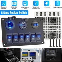 Car Marine Boat 6 Gang Waterproof Circuit Blue LED Rocker Switch Panel Breaker - £29.06 GBP