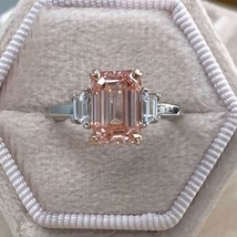 Igi 3.07Ct Laboratorio Crecido Esmeralda Elegante Intenso Diamante Rosa Ring 14k - £2,203.18 GBP