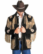 American Style Cowboy Suede Leather Jacket Handmade Bead, Fringed Wester... - £69.92 GBP+