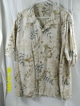 Men&#39;s Batek Bay Shirt Tan Floral Short Sleeve XXL 100% Silk - $13.27