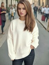 Round Neck Dropped Shoulder Long Sleeve Sweater - £25.25 GBP