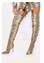 Anne Michelle Womens Boots Thigh High Stretchy Pointy Toe Snakeskin Sz. 10  - $39.99