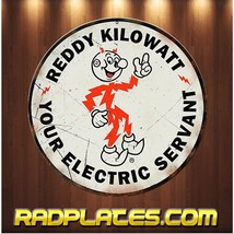 Vintage style Round Man Cave Garage Reddy Kilowatt Aluminum Metal Sign 11.75&quot; - £16.95 GBP