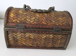 CIGAR BOX Style Wood Tin PURSE Storage Box Container w Handle 7.75W&quot;X 5.... - £27.08 GBP