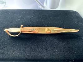Vintage Gold Tone Swank Sword Shaped Necktie Tie Clip Bar Mother Of Pearl - £19.58 GBP