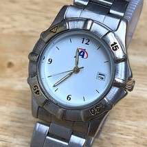 VTG A Logo Mens Rotating Bezel Silver White Analog Quartz Watch~Date~New Battery - £15.93 GBP