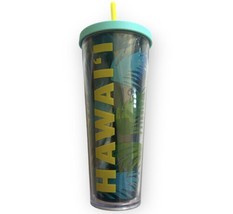 Starbucks Hawaii Palm Tree Tropical Blue Yellow Tumbler Mug Cup 24 oz 2019 - £23.22 GBP