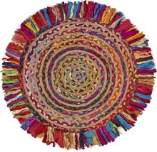 HomeRoots 394186 66 x 66 in. Multi Colored Chindi &amp; Natural Jute Fringed Round R - £135.39 GBP