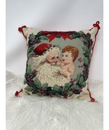 Vintage Christmas Needlepoint Santa Angel Accent Pillow Imperial Eleganc... - $62.87 CAD