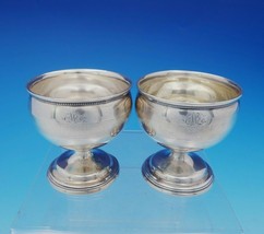 George Sharp Coin Silver Salt Cellars Pair with Band of Engraved Design (#3742) - £149.56 GBP