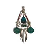 Eliat Stone Ethnic Dangle Pendant Gold Tone Metal Boho Jewelry - £8.00 GBP