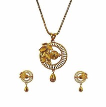 22 K Real Solid Yellow Gold Wedding Wear Necklace Jewelry Set Earrings &amp; Pendant - £1,020.63 GBP