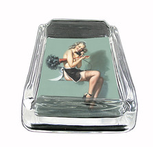 Pin Up Girl Maid Rs1 Glass Square Ashtray 4&quot; x 3&quot; Smoking Cigarette Bar - £39.71 GBP
