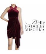 Badgley Mischka Jade Wine Maroon Velvet Halter Cocktail Dress Size 0 $19... - $1,252.21 MXN