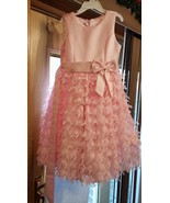 EUC Girls American Formal Easter Dress Tule Lace Floral Pink Bow Satin s... - $491.12 MXN
