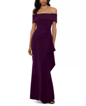 XSCAPE Ruffled Off-The-Shoulder Gown Plum Size 6 $199 - $108.89