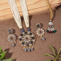 High Quality AD CZ Long Haar Necklace Jewelry Kundan Meena Beaded Women Set 02 - £53.26 GBP