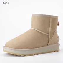 Real Sheepskin Suede Leather Ankle Winter Snow Boots For Women Natural Wool Fur  - £122.16 GBP