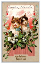Adorable Cats Kittens Mistletoe Christmas Greetings Embossed DB Postcard U11 - £4.63 GBP