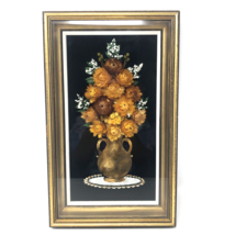 Vintage 70s Dried Flowers Hand Painted Vase Black Velvet Framed Shadow Box 14x9 - £27.74 GBP