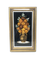 Vintage 70s Dried Flowers Hand Painted Vase Black Velvet Framed Shadow B... - £27.96 GBP