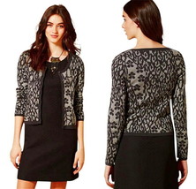 Anthropologie Leopard Shimmer Cardigan Medium 6 Silver Gray Black Bling ... - £61.36 GBP