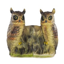 Vintage Wales Japan Owl Ceramic Bookends Hand Painted Collectible Home Decor 8 I - £23.42 GBP