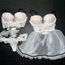 Victoria&#39;s Secret 32C/34B,34C Bra Set+Babydoll White Pink Embroider Bridal Mesh - £175.44 GBP