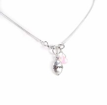Breast Cancer&quot;Survivor&quot; Oval Sterling Charm &amp; Crystal Drop Front Clasp Necklace, - £23.96 GBP