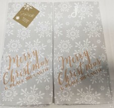 2 Same Cotton Kitchen Tea Towels (15&quot;X25&quot;) Snowflakes Merry Christmas &amp; Peace Js - £22.55 GBP