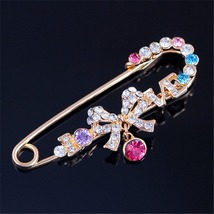 18K Gold-Plated &amp; Cubic Zirconia Bow-Accent Safety Pin Brooch - £11.12 GBP