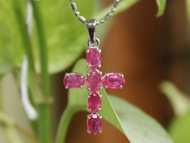 Natural Ruby Cross Pendant Silver 3.5 Ct Ruby Glass Filled Pendant - $46.16