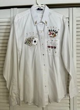 Las Olas 2 pc White Tops Embroidered Slots Casino Cards Button Up Shirt Pullover - $24.75