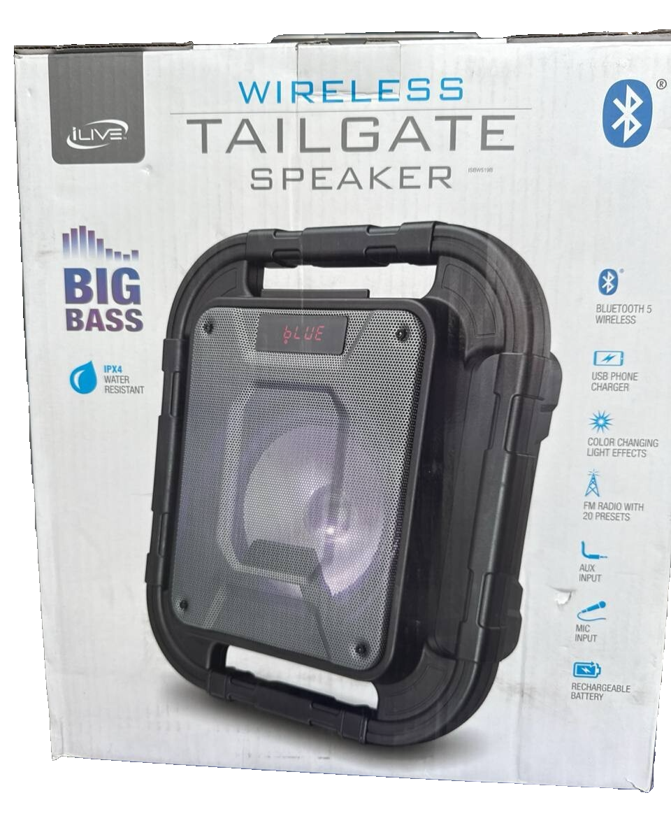 iLive ISBW519B Portable Bluetooth Tailgate Speaker 3W Water-Resistant LE... - $40.50
