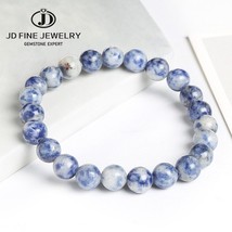 JD White Dot Blue-vein Sodalite Natural Stone Beads DIY Bracelet Women Men Jewel - £7.75 GBP