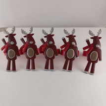 5  Christmas Reindeer Napkin Rings Tin Holiday Decor Hand Painted - £11.16 GBP