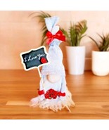 Red Roses Gnome white beard red rose bouquet red bow - £6.24 GBP